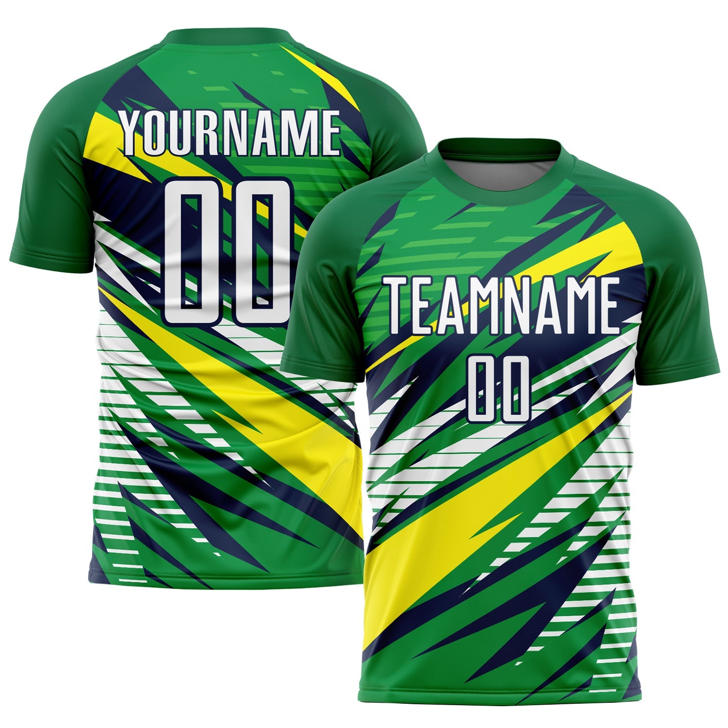 Custom Green White Yellow-Navy Sublimation Soccer Uniform Jersey - Main View