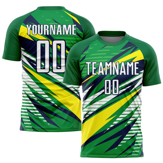 Custom Green White Yellow-Navy Sublimation Soccer Uniform Jersey - Main View