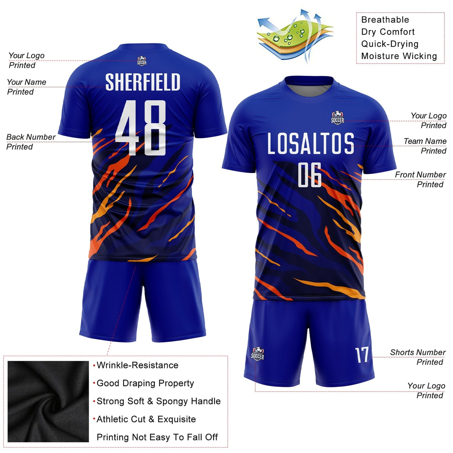 Custom Royal White Yellow-Black Sublimation Soccer Uniform Jersey view 3