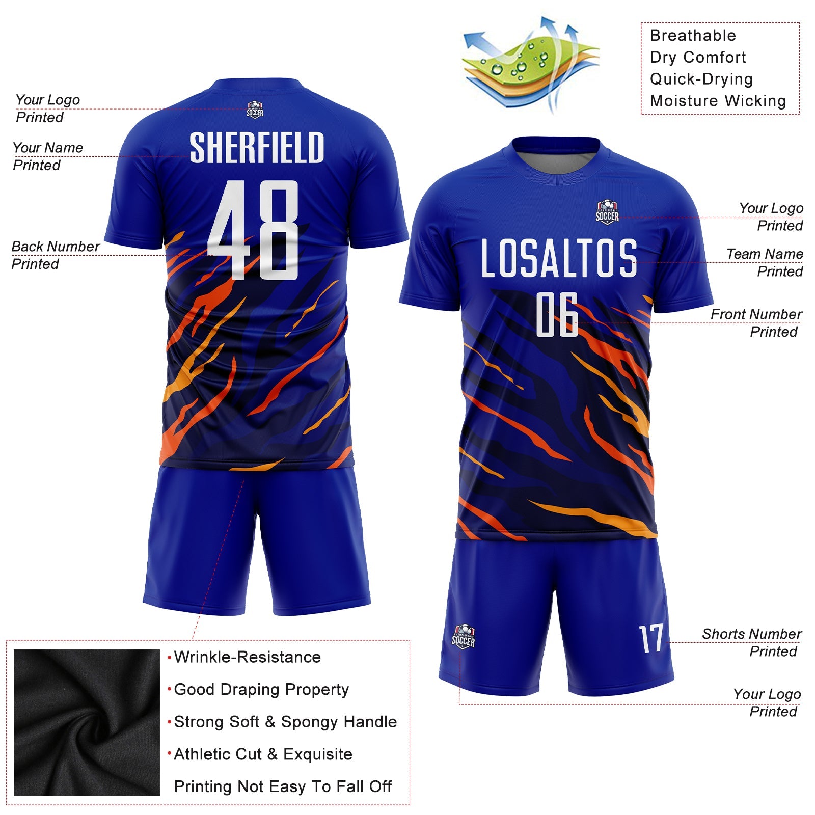 Custom Royal White Yellow-Black Sublimation Soccer Uniform Jersey view 3