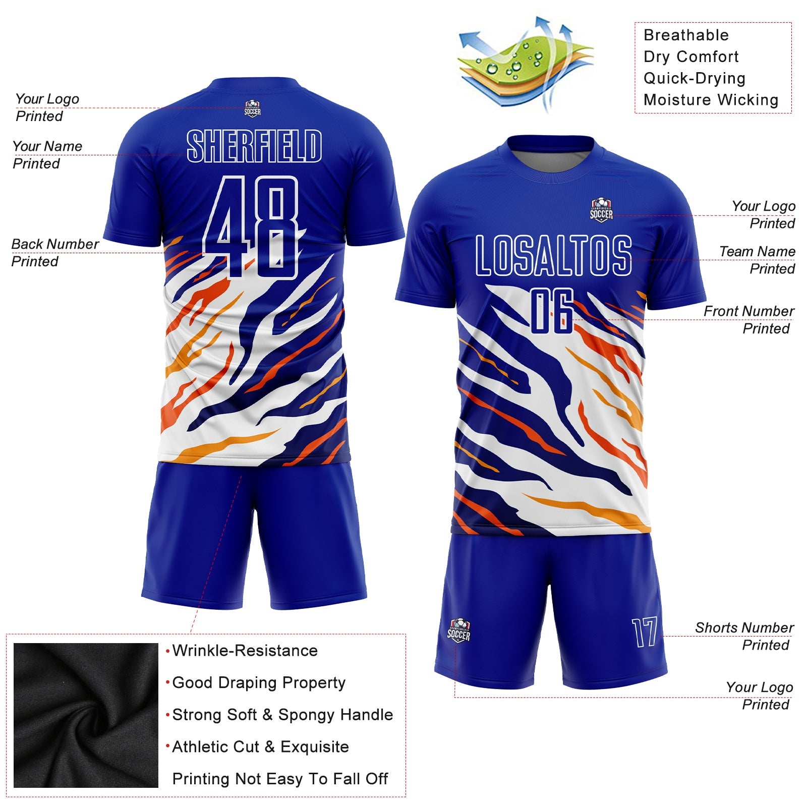 Custom Royal Yellow-Red Sublimation Soccer Uniform Jersey view 3