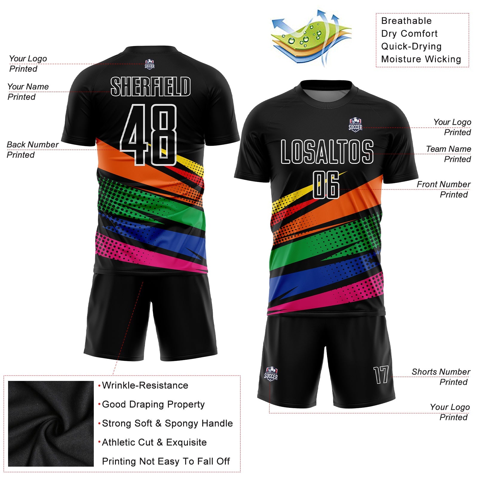 Custom Black Orange-Kelly Green Sublimation Soccer Uniform Jersey view 3