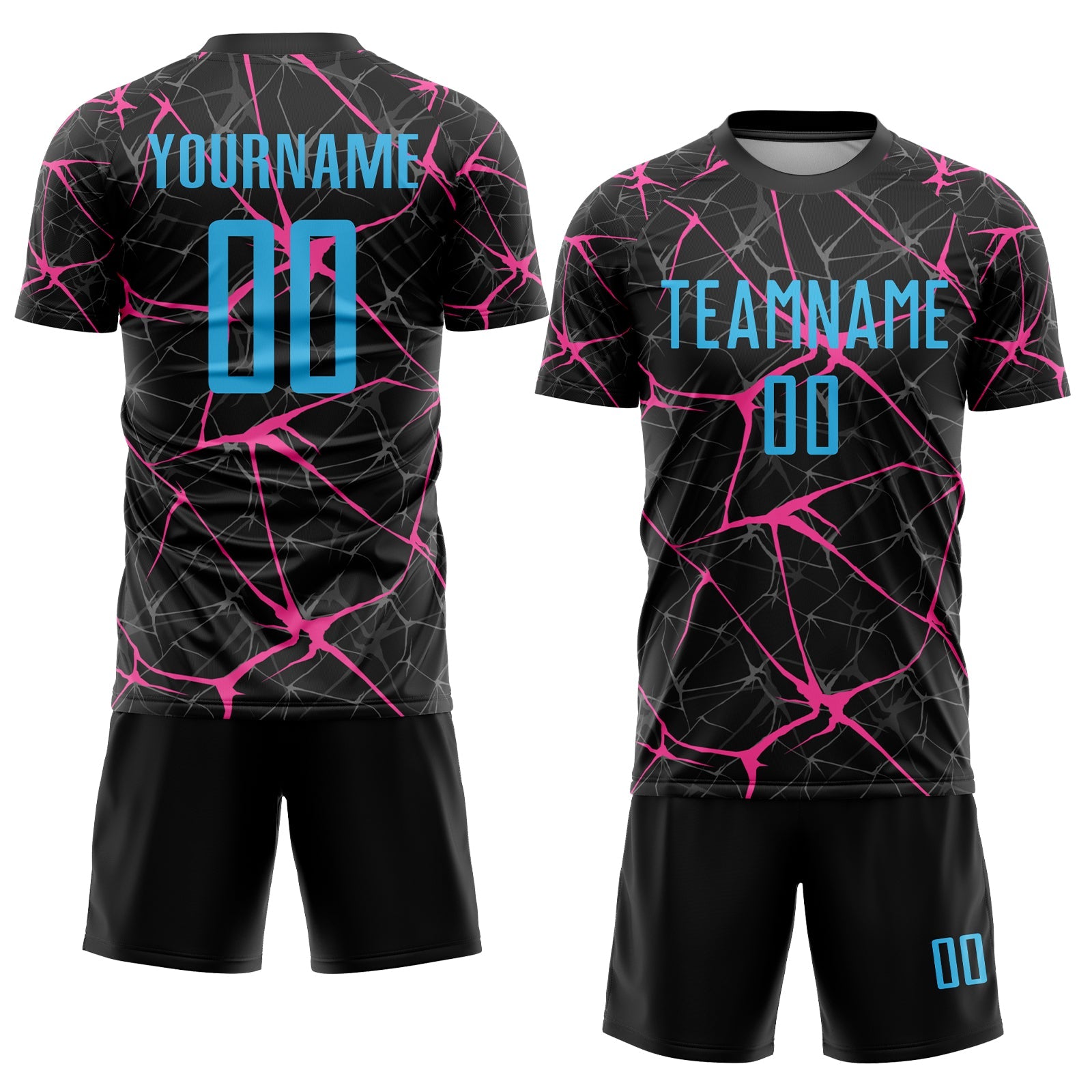 Custom Black Sky Blue-Pink Sublimation Soccer Uniform Jersey view 2