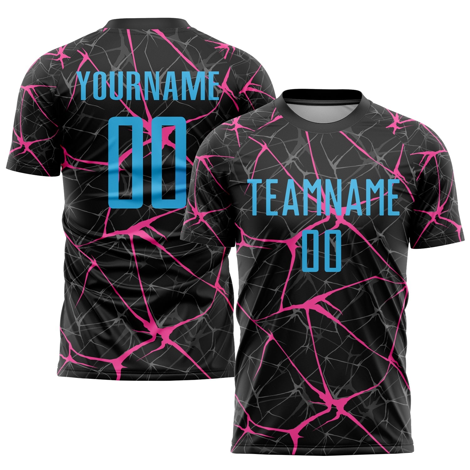 Custom Black Sky Blue-Pink Sublimation Soccer Uniform Jersey - Main View