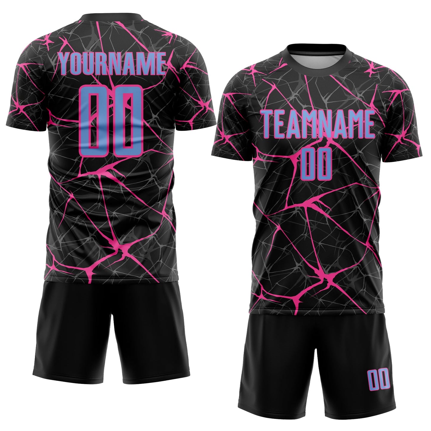Custom Black Light Blue-Pink Sublimation Soccer Uniform Jersey view 2