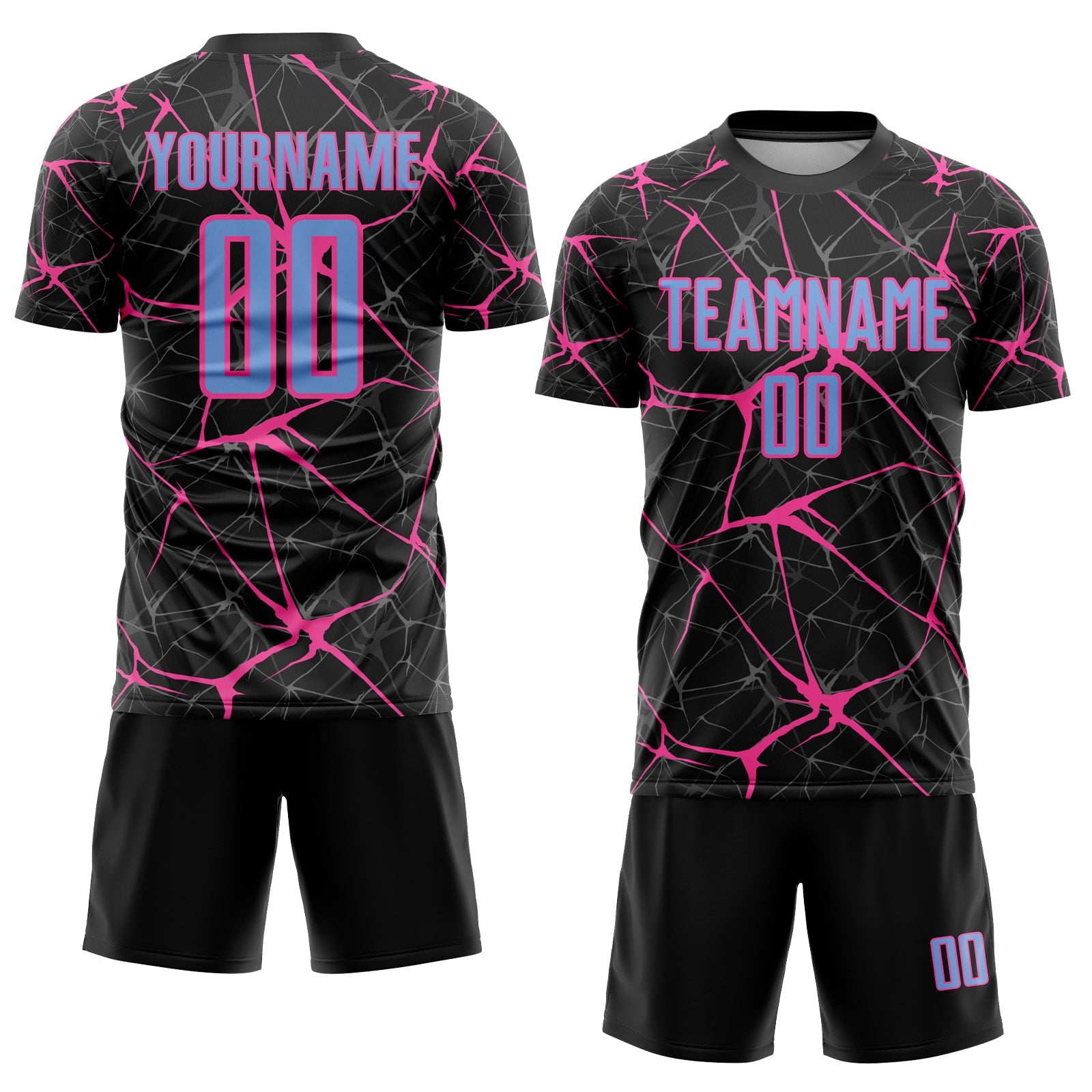 Custom Black Light Blue-Pink Sublimation Soccer Uniform Jersey view 2