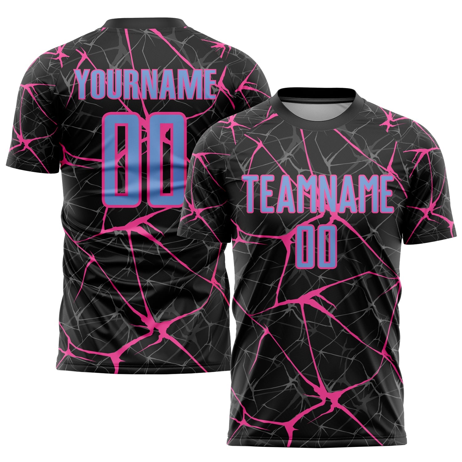 Custom Black Light Blue-Pink Sublimation Soccer Uniform Jersey - Main View