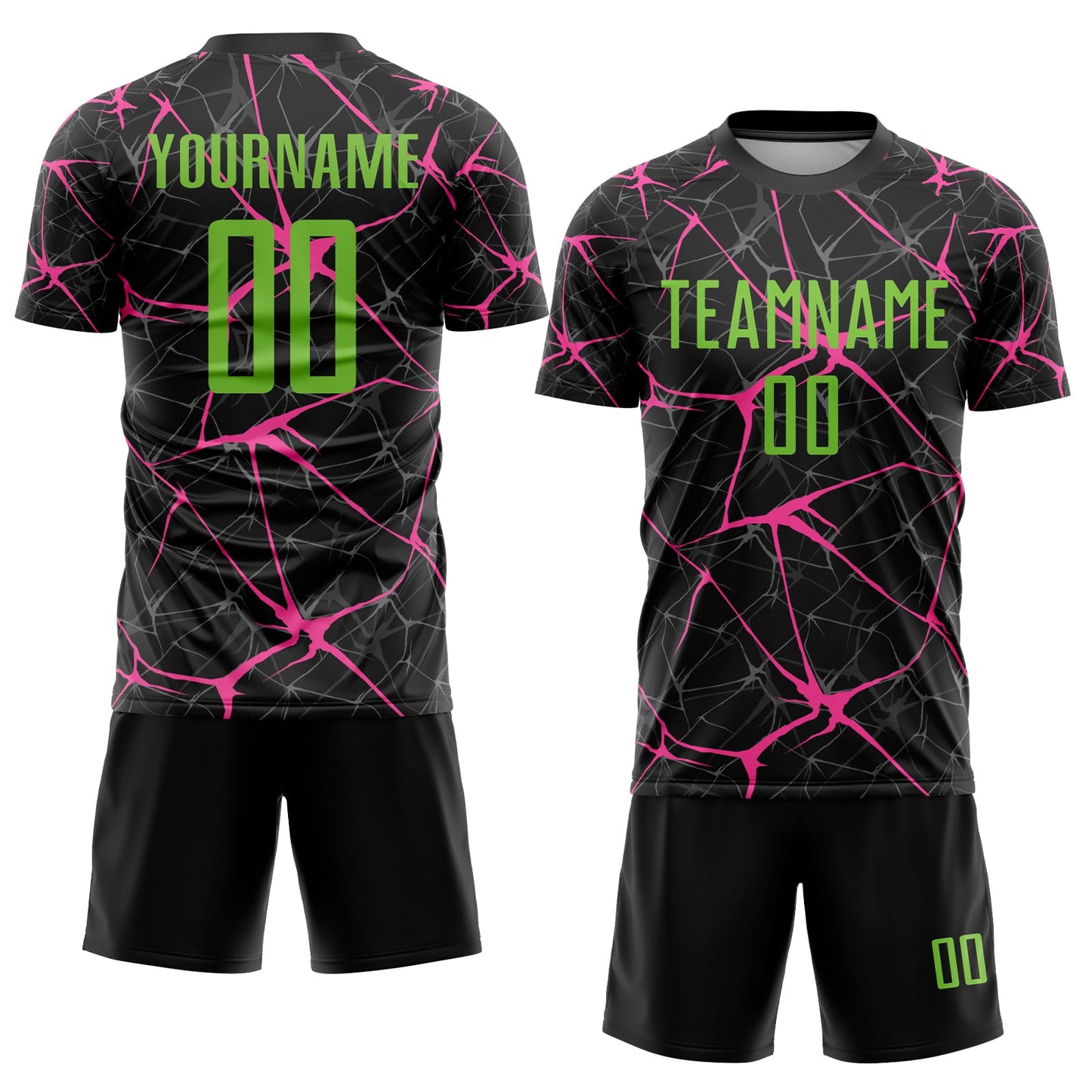 Custom Black Neon Green-Pink Sublimation Soccer Uniform Jersey view 2