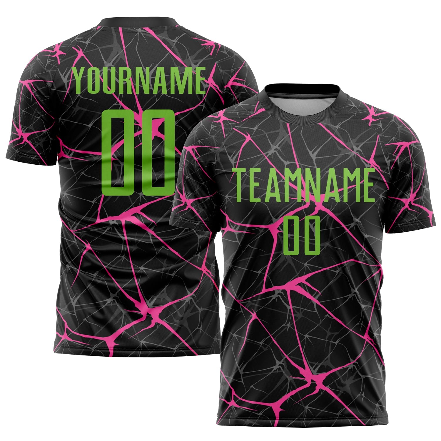 Custom Black Neon Green-Pink Sublimation Soccer Uniform Jersey - Main View