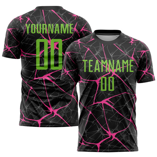 Custom Black Neon Green-Pink Sublimation Soccer Uniform Jersey - Main View