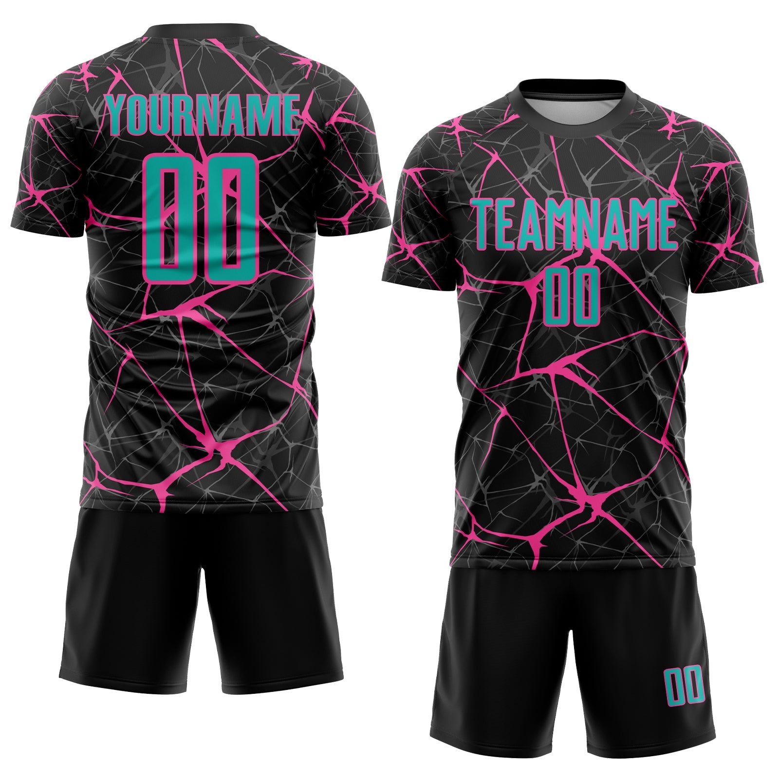 Custom Black Aqua-Pink Sublimation Soccer Uniform Jersey view 2