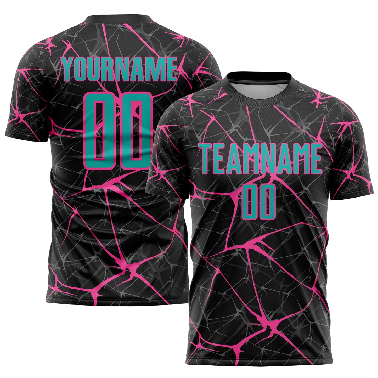 Custom Black Aqua-Pink Sublimation Soccer Uniform Jersey - Main View
