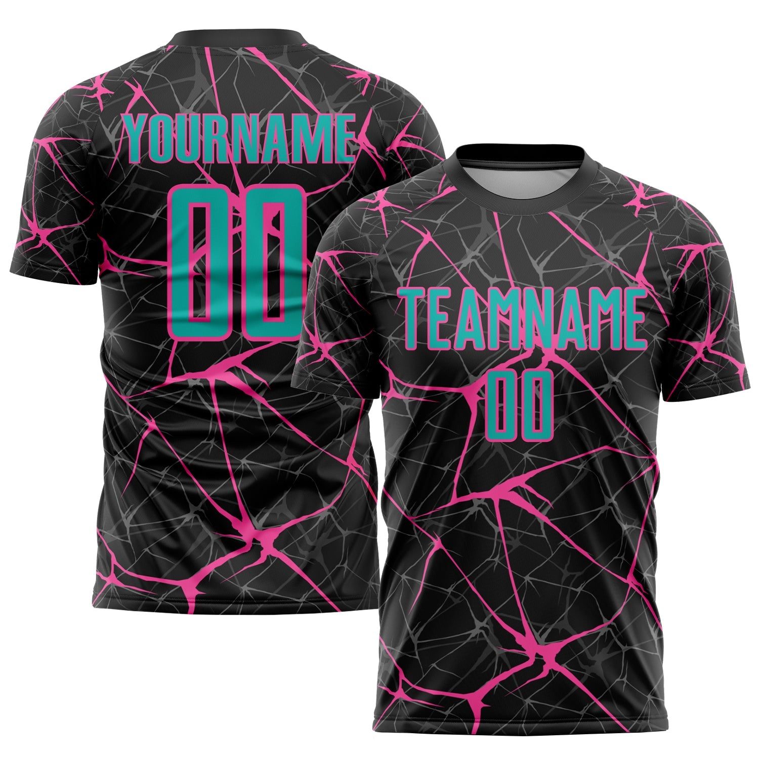 Custom Black Aqua-Pink Sublimation Soccer Uniform Jersey - Main View