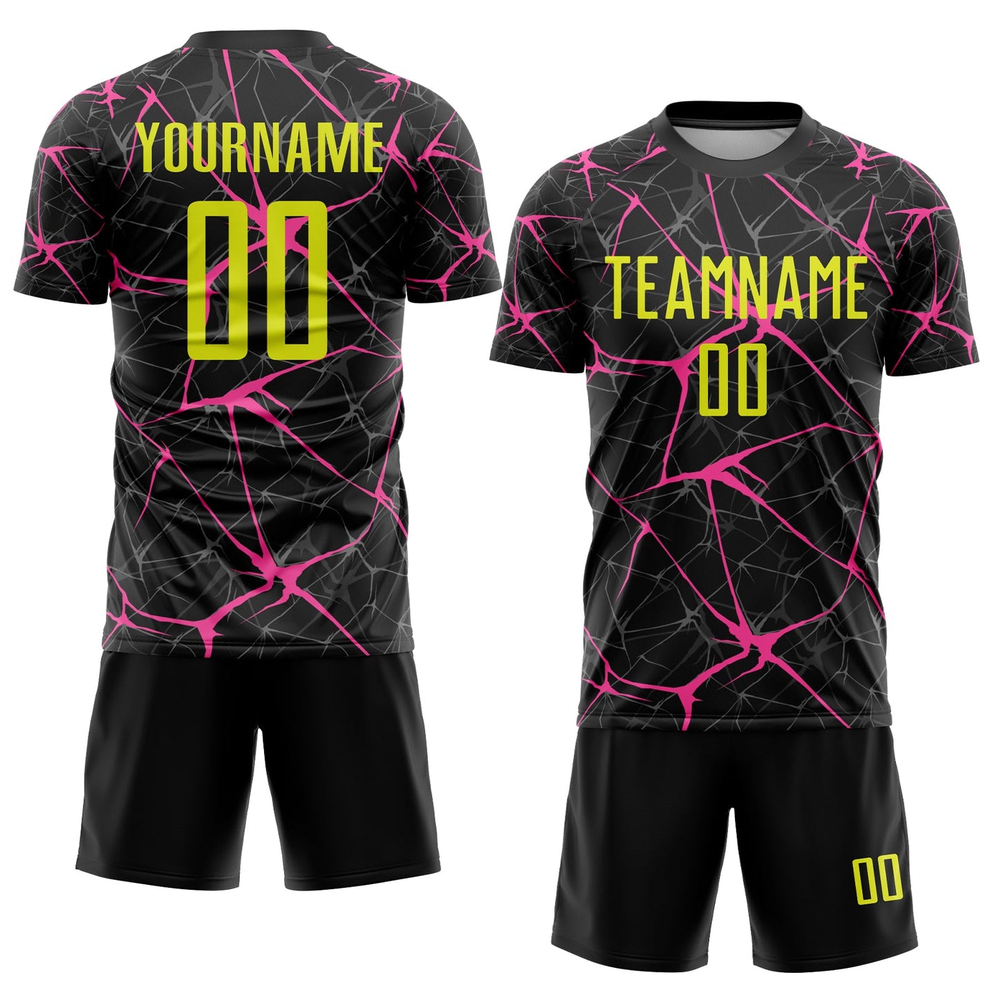 Custom Black Neon Yellow-Pink Sublimation Soccer Uniform Jersey view 2