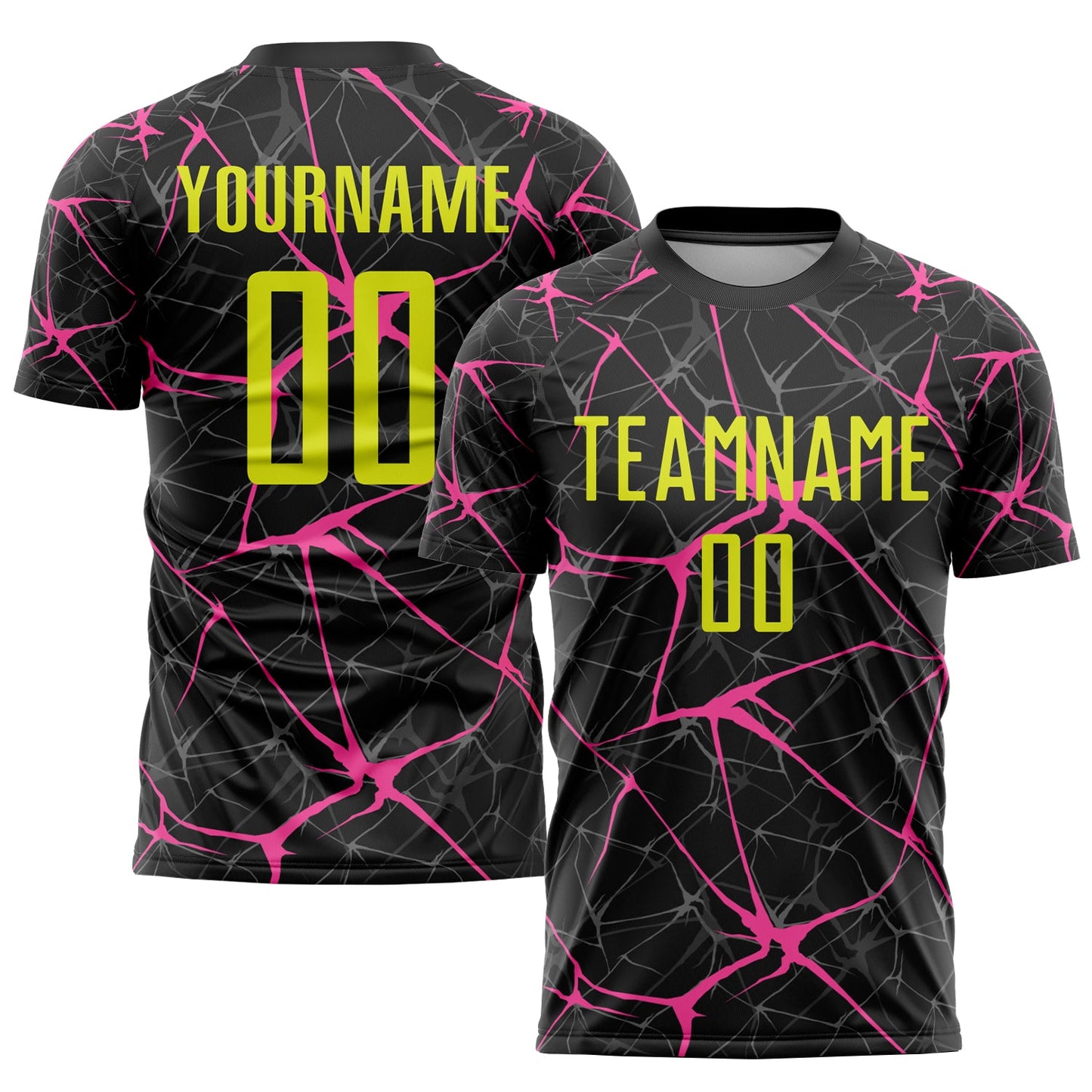 Custom Black Neon Yellow-Pink Sublimation Soccer Uniform Jersey - Main View