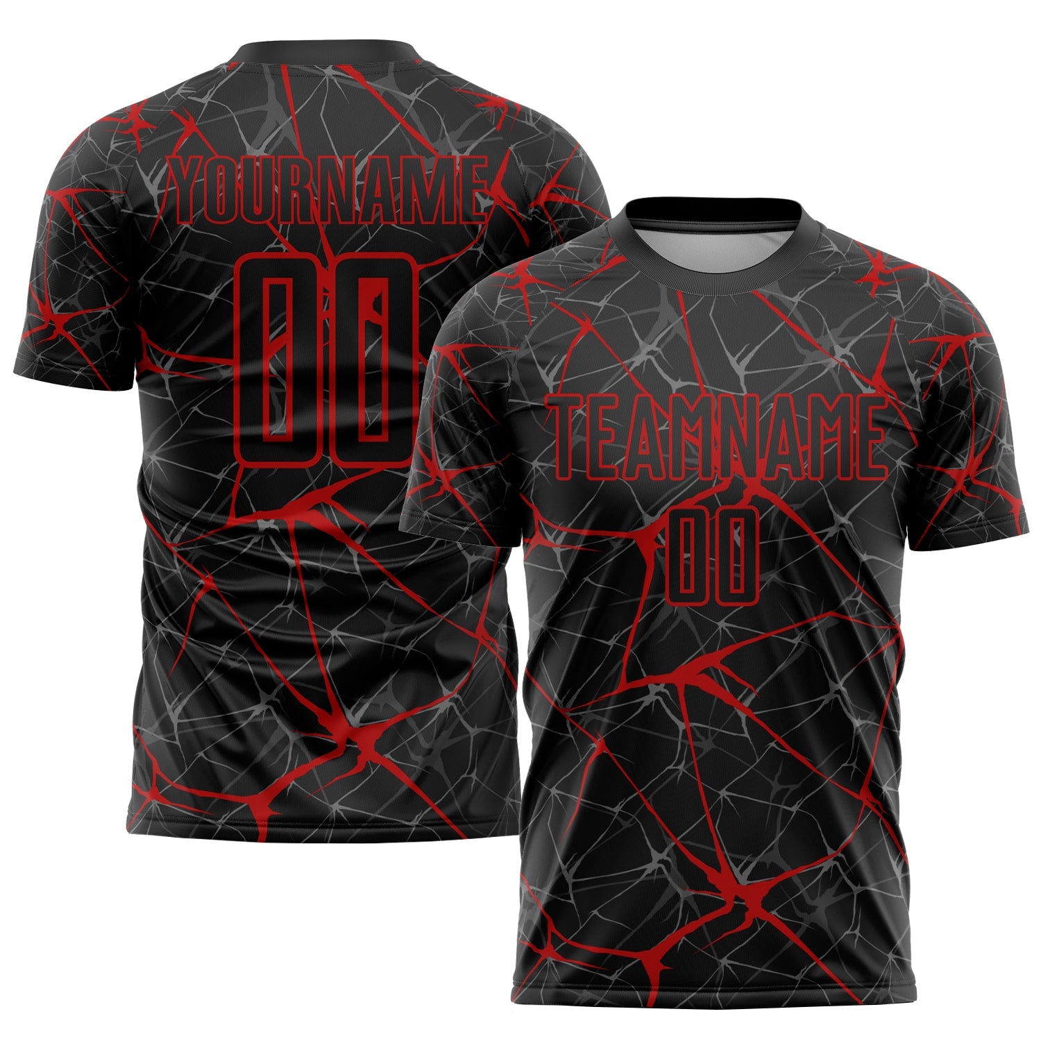 Custom Black Red Sublimation Soccer Uniform Jersey - Main View