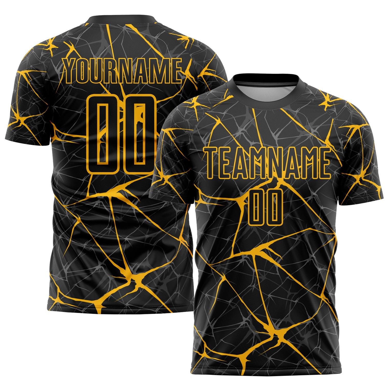Custom Black Yellow Sublimation Soccer Uniform Jersey - Main View