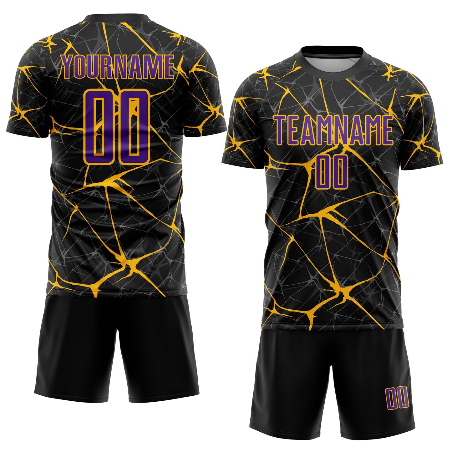 Custom Black Purple-Gold Sublimation Soccer Uniform Jersey view 2