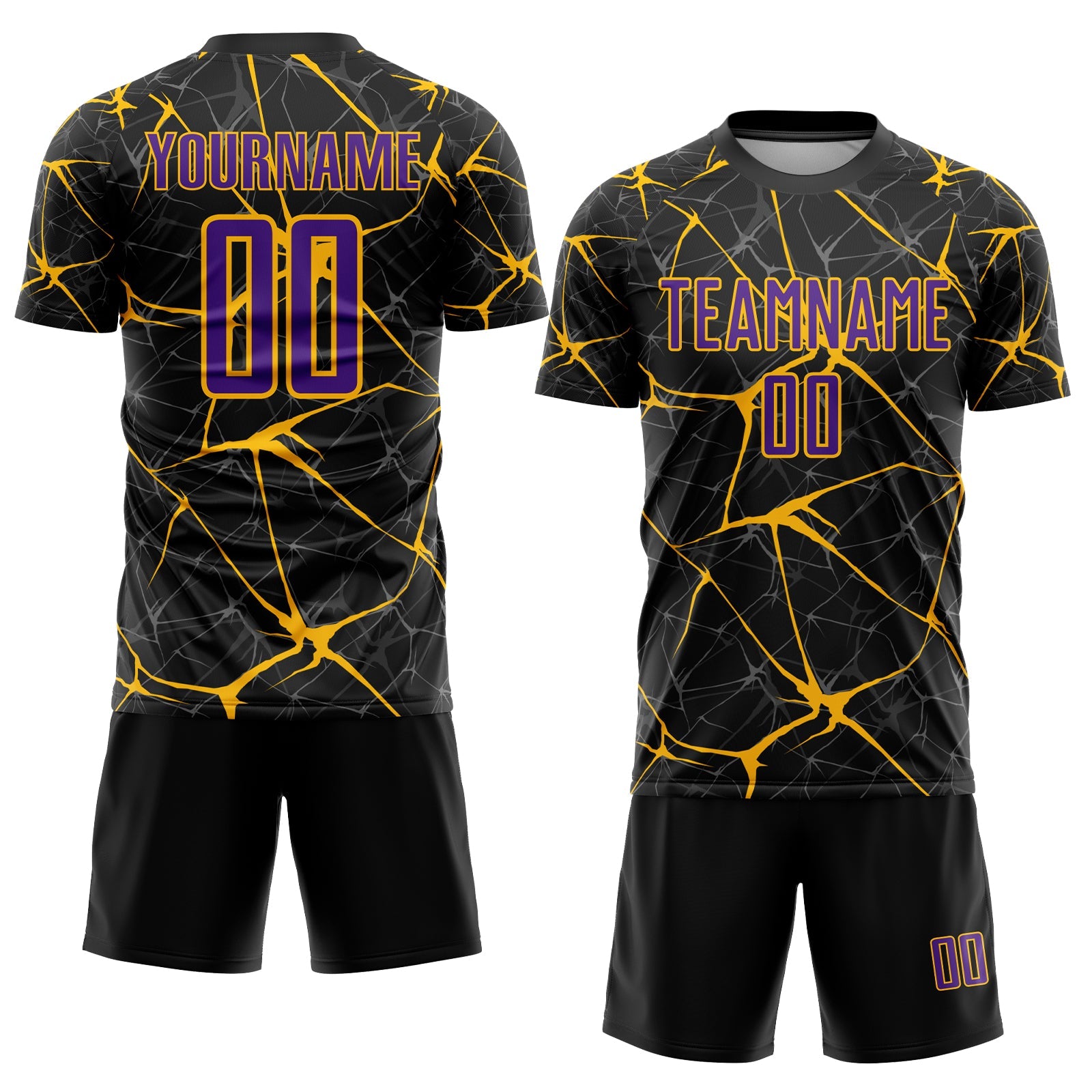 Custom Black Purple-Gold Sublimation Soccer Uniform Jersey view 2