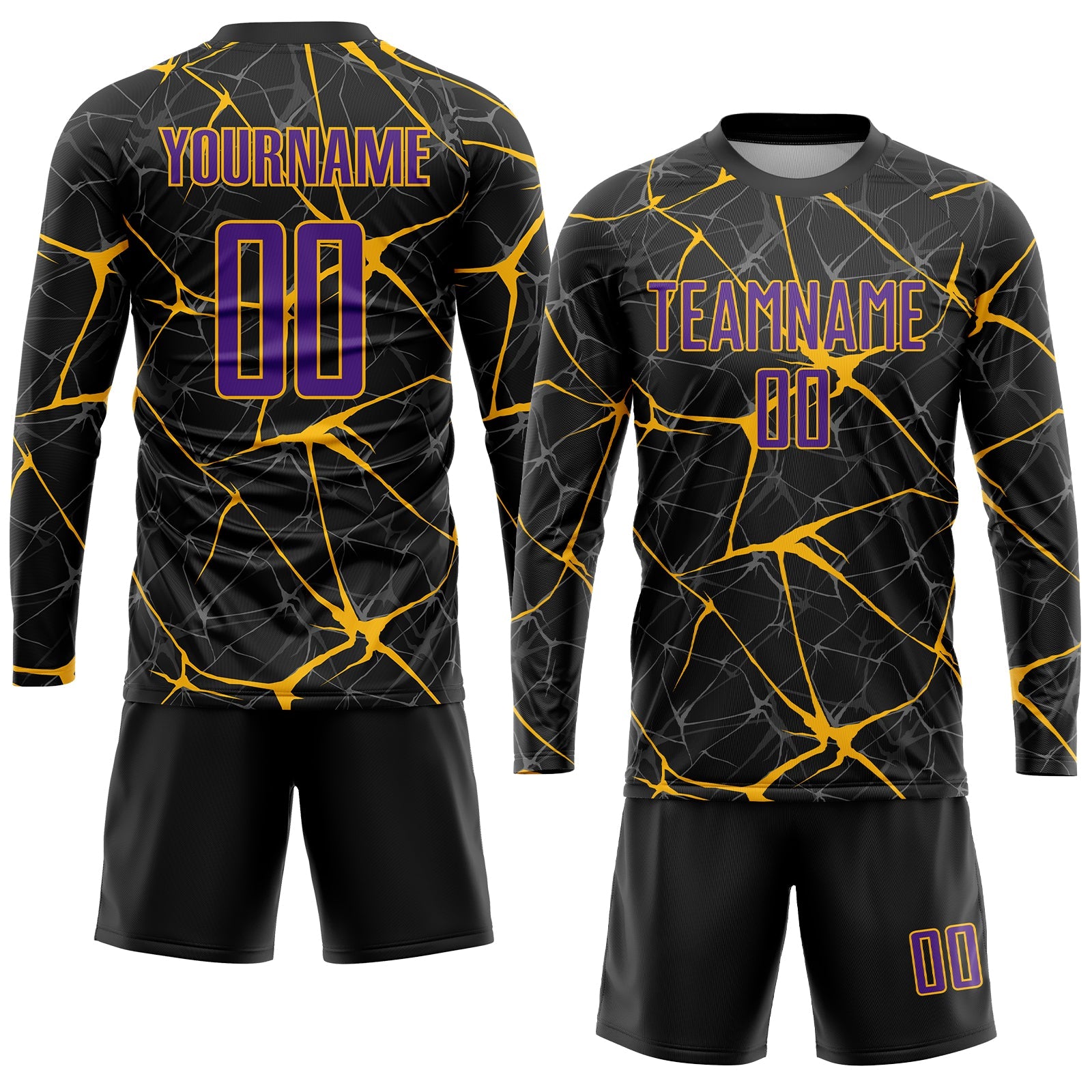 Custom Black Purple-Gold Sublimation Soccer Uniform Jersey view 4