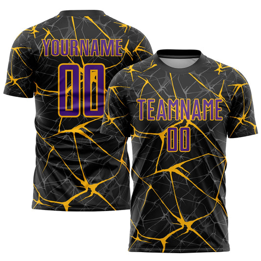 Custom Black Purple-Gold Sublimation Soccer Uniform Jersey - Main View