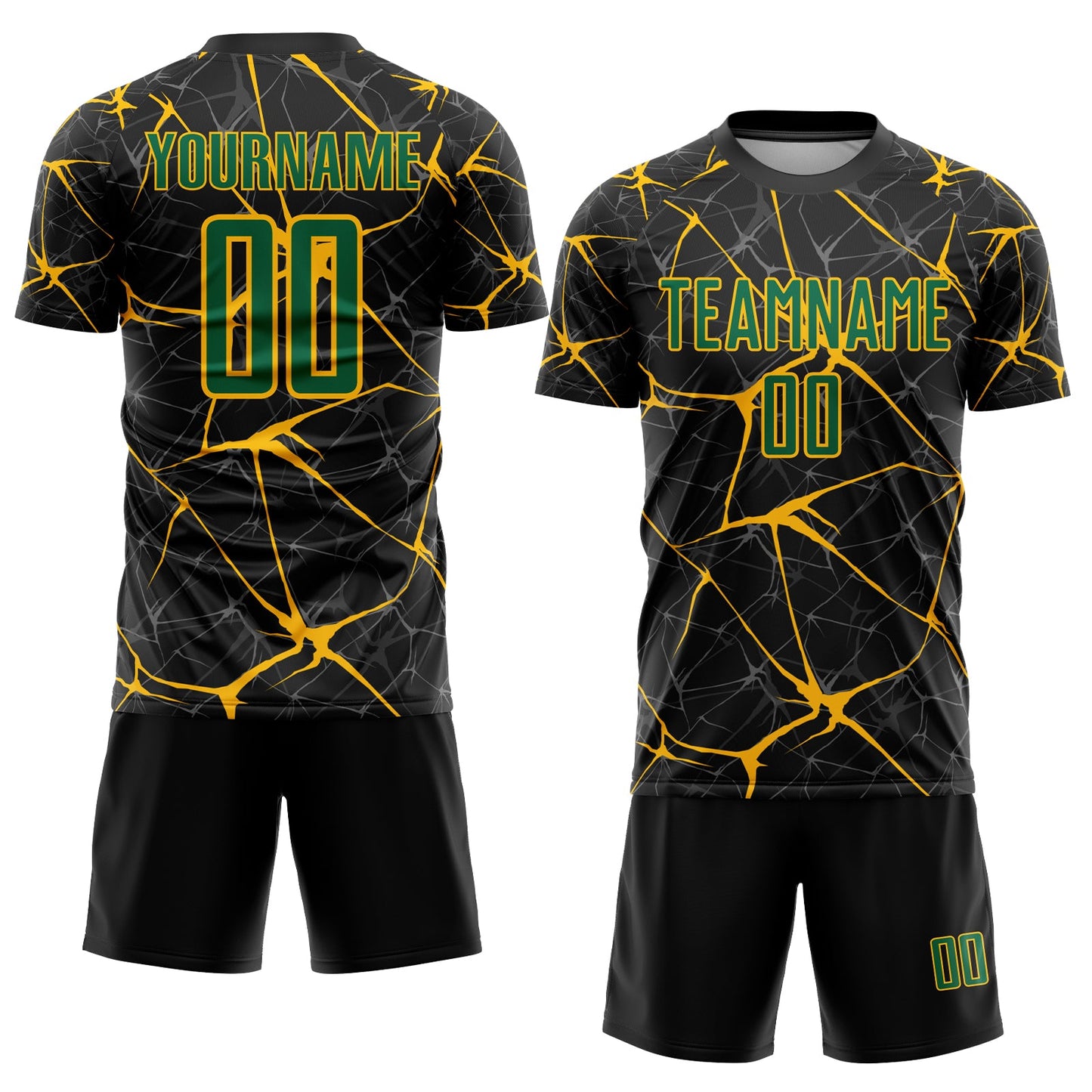 Custom Black Kelly Green-Gold Sublimation Soccer Uniform Jersey view 2
