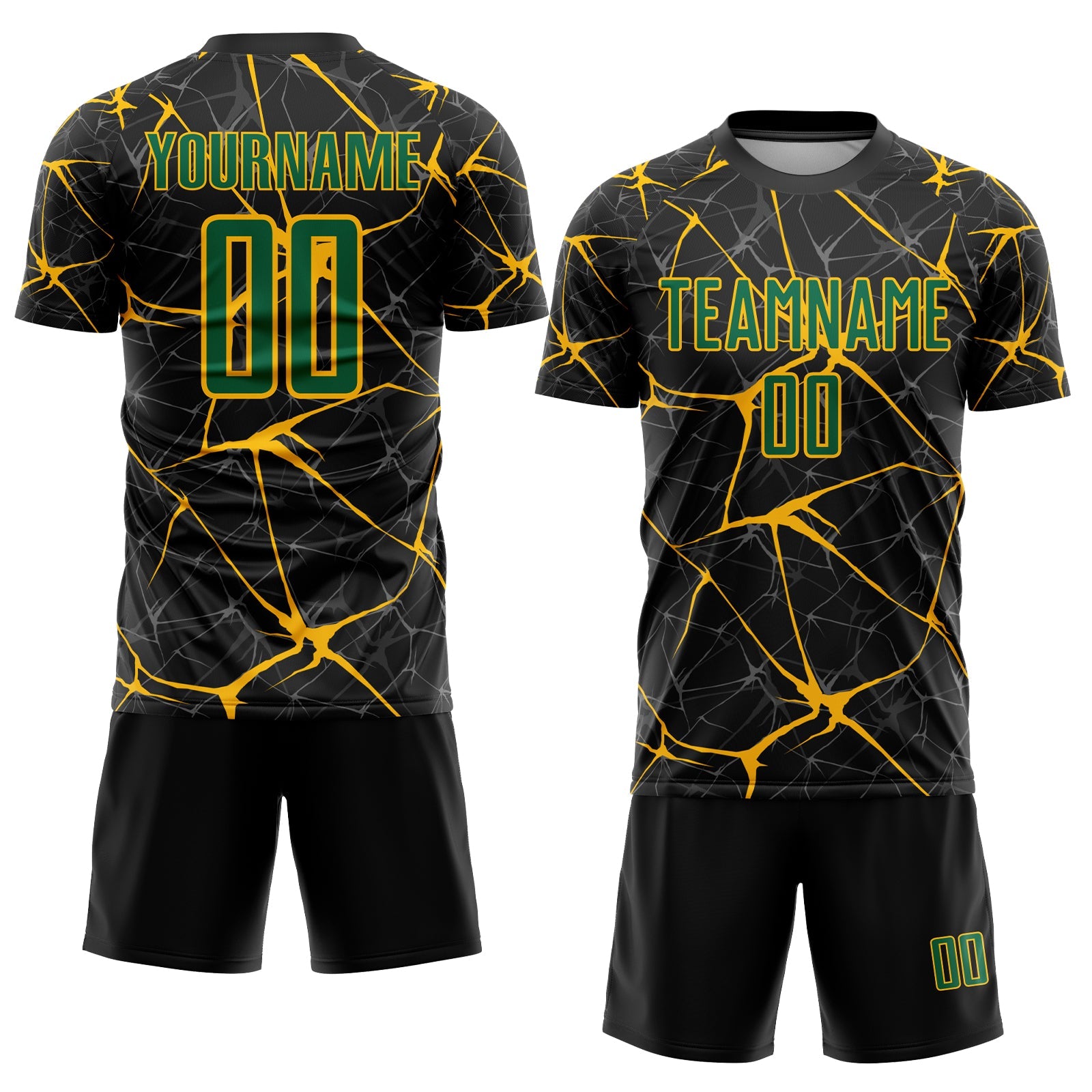 Custom Black Kelly Green-Gold Sublimation Soccer Uniform Jersey view 2