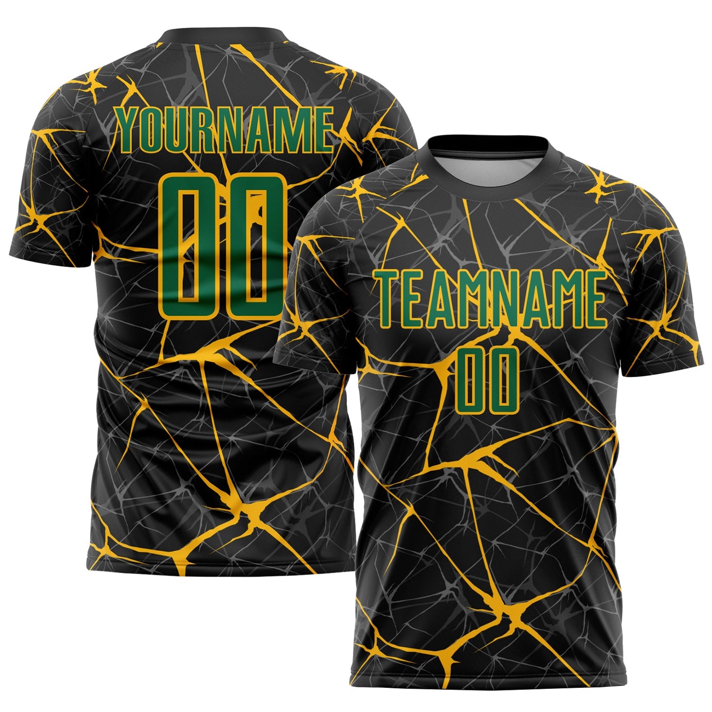 Custom Black Kelly Green-Gold Sublimation Soccer Uniform Jersey - Main View