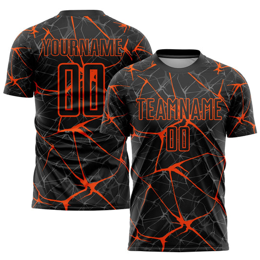 Custom Black Orange Sublimation Soccer Uniform Jersey - Main View