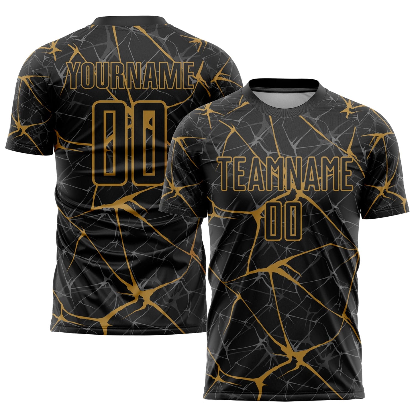 Custom Black Old Gold Sublimation Soccer Uniform Jersey - Main View