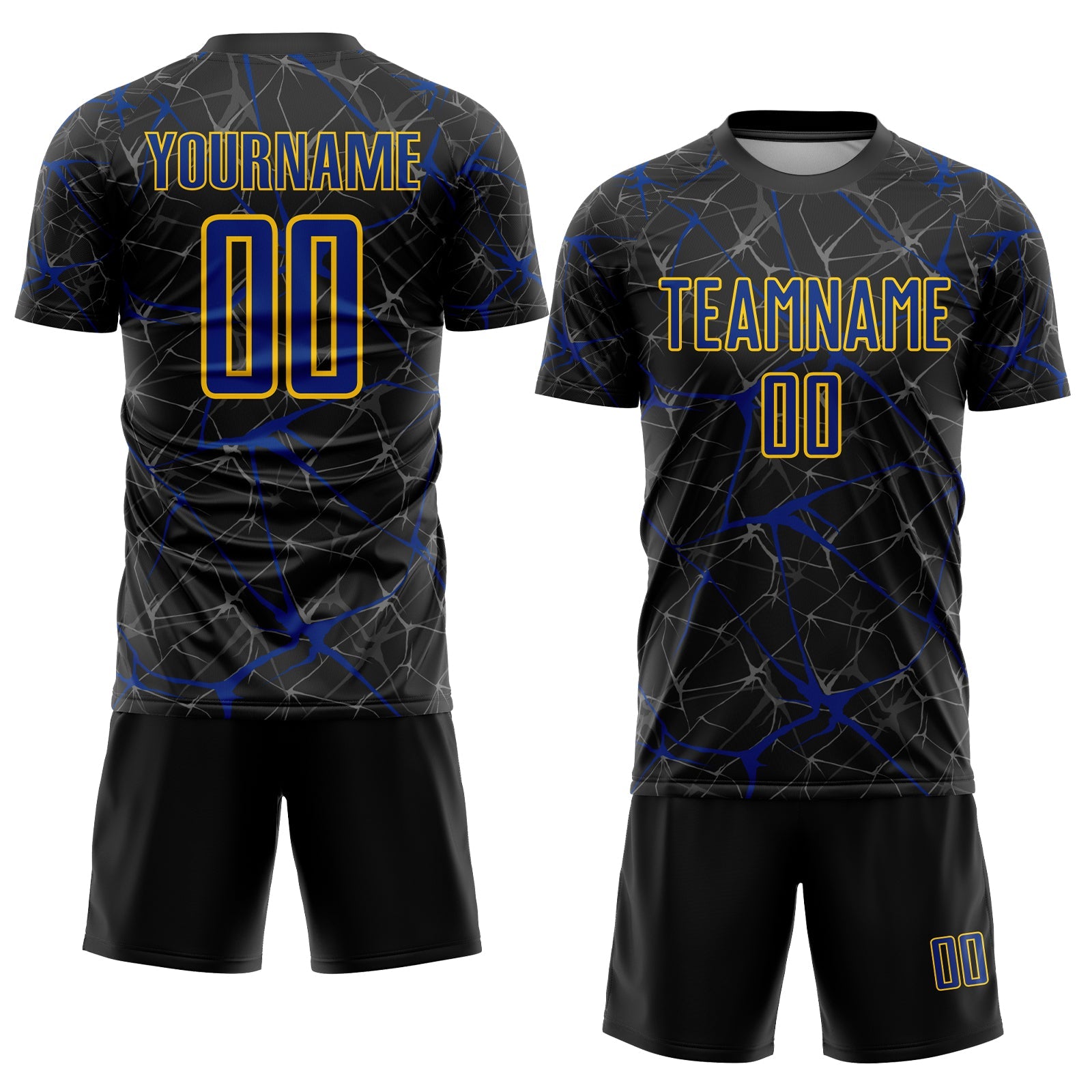 Custom Black Royal-Yellow Sublimation Soccer Uniform Jersey view 2