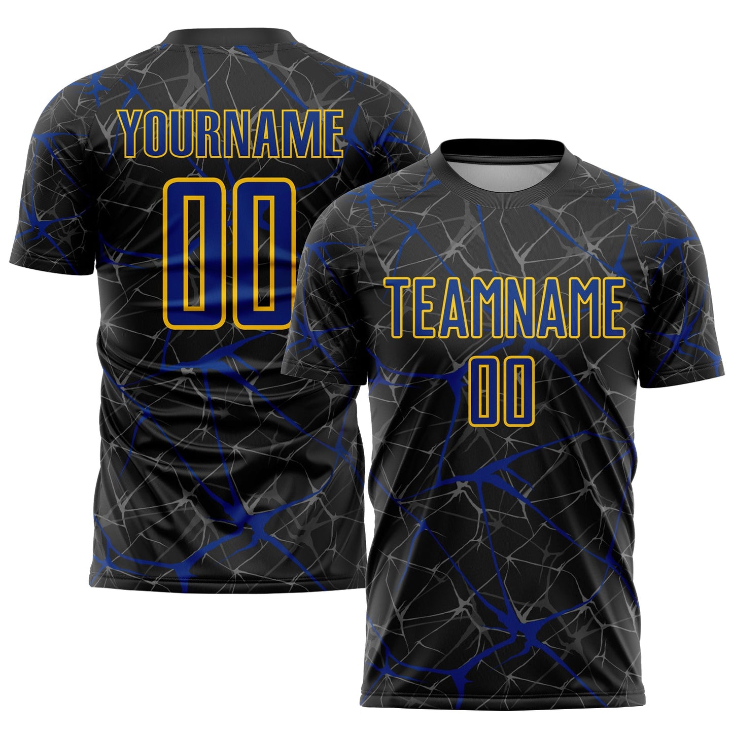 Custom Black Royal-Yellow Sublimation Soccer Uniform Jersey - Main View