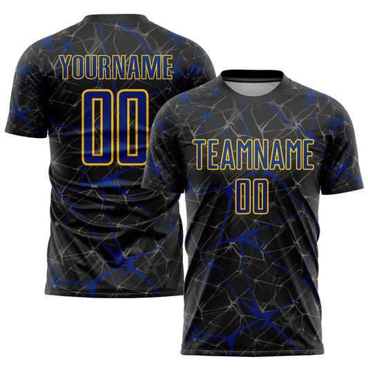 Custom Black Royal-Yellow Sublimation Soccer Uniform Jersey - Main View