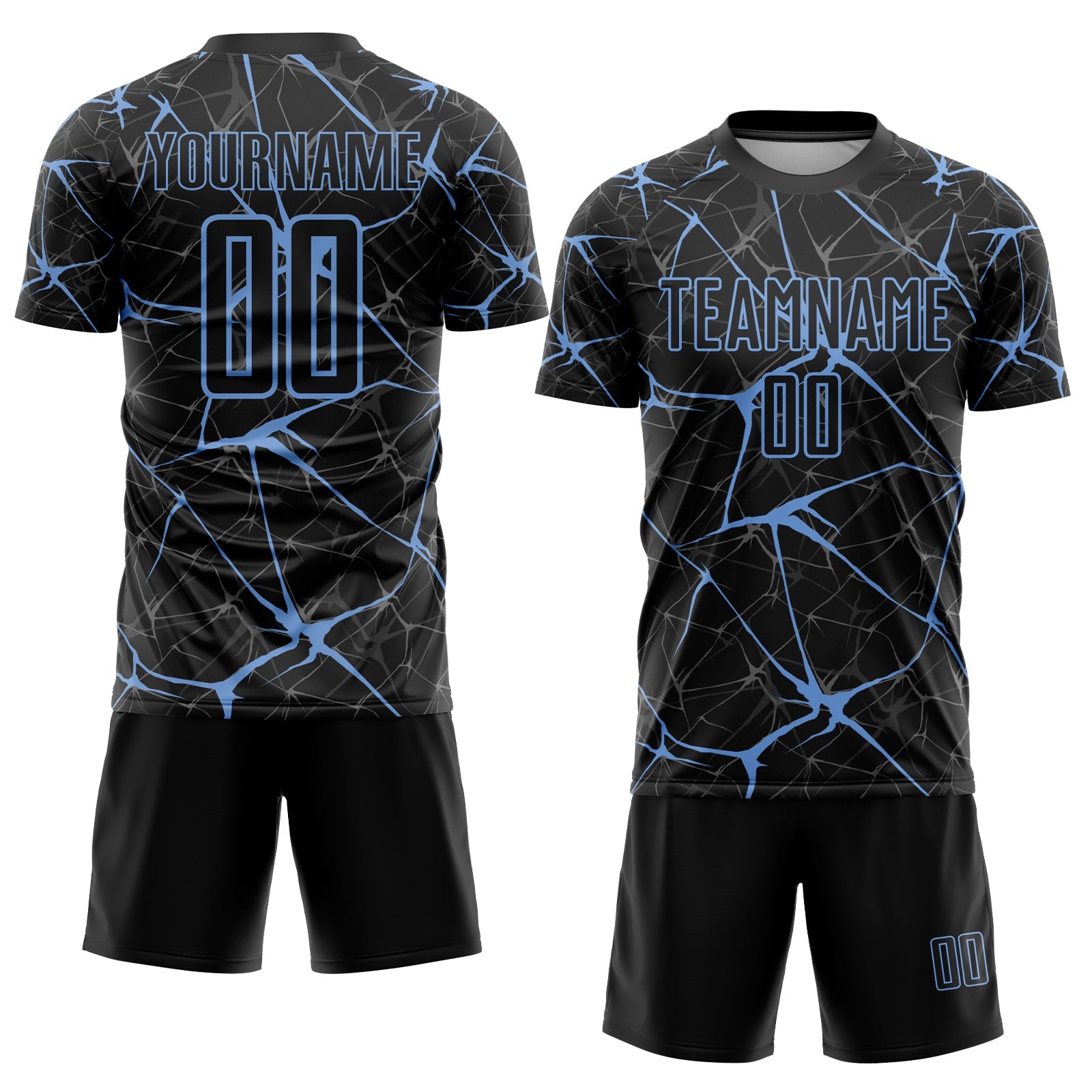 Custom Black Light Blue Sublimation Soccer Uniform Jersey view 2