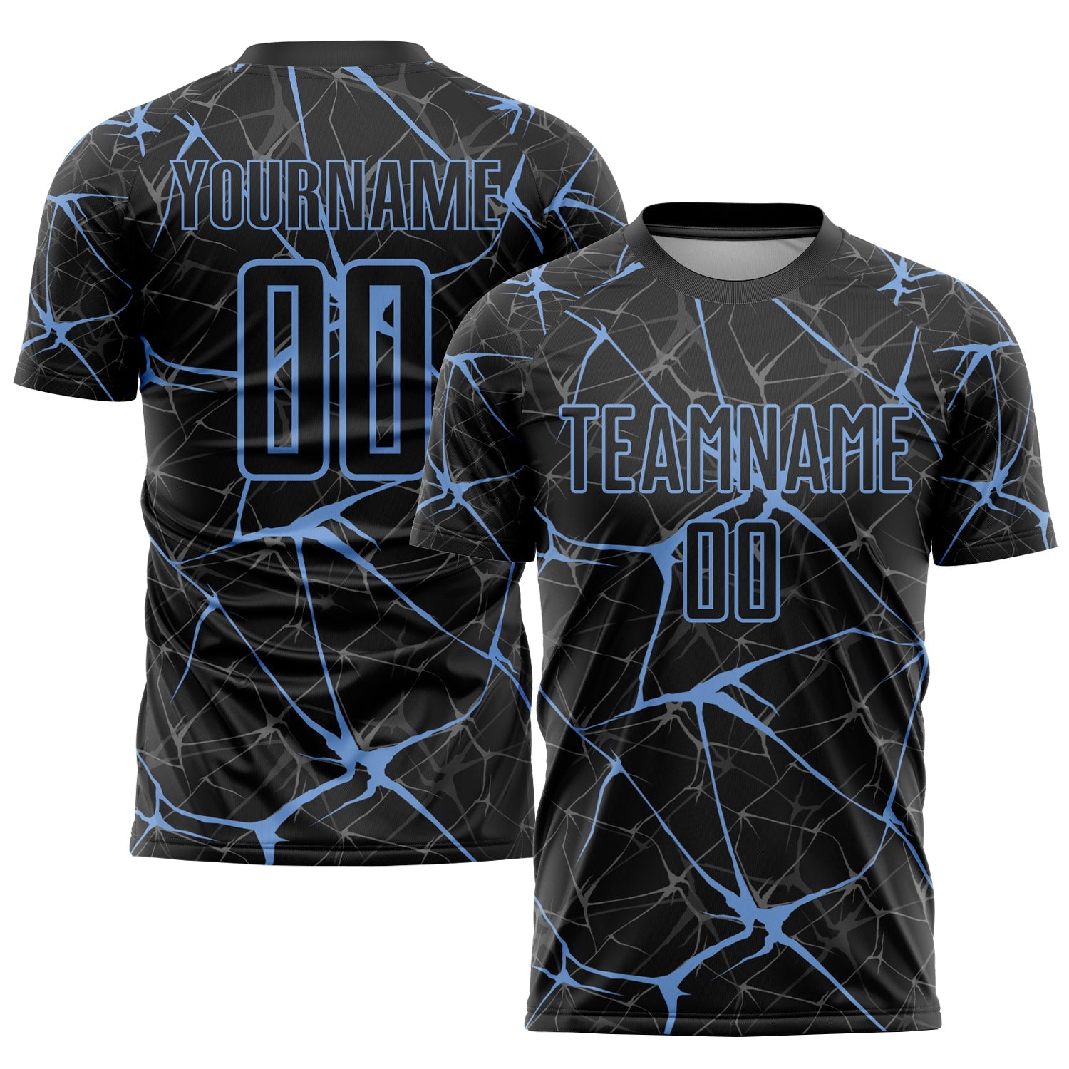 Custom Black Light Blue Sublimation Soccer Uniform Jersey - Main View