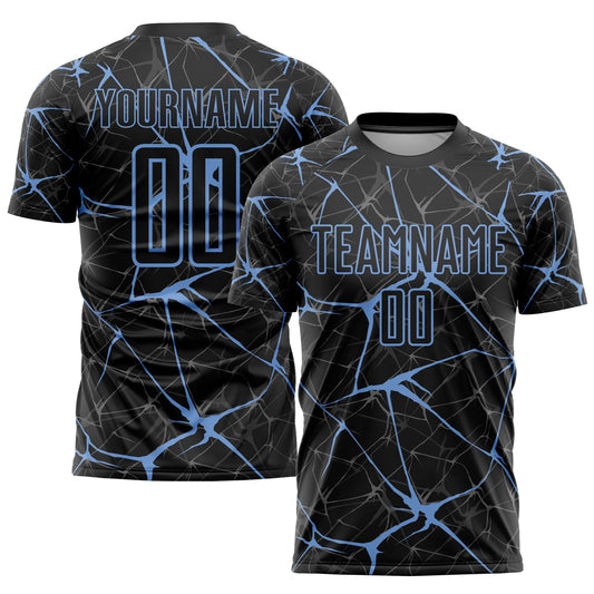 Custom Black Light Blue Sublimation Soccer Uniform Jersey - Main View