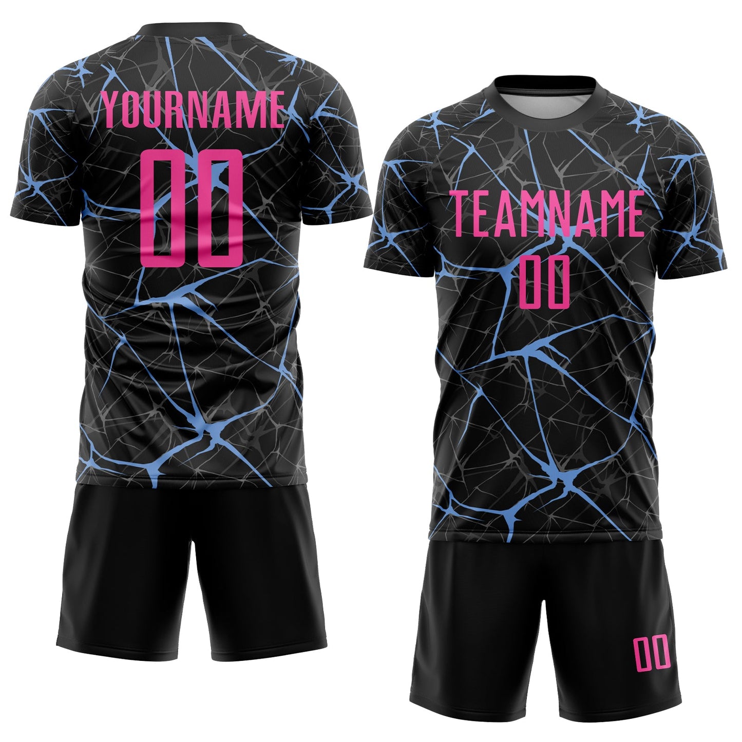 Custom Black Pink-Light Blue Sublimation Soccer Uniform Jersey view 2