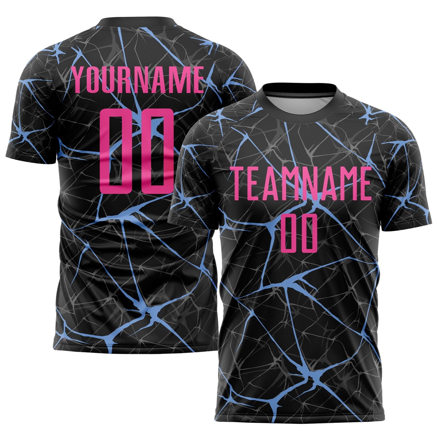 Custom Black Pink-Light Blue Sublimation Soccer Uniform Jersey - Main View