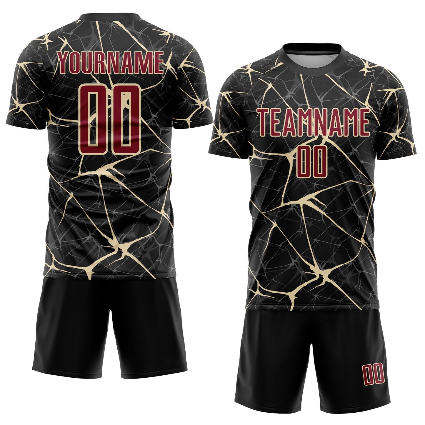 Custom Black Crimson-City Cream Sublimation Soccer Uniform Jersey view 2