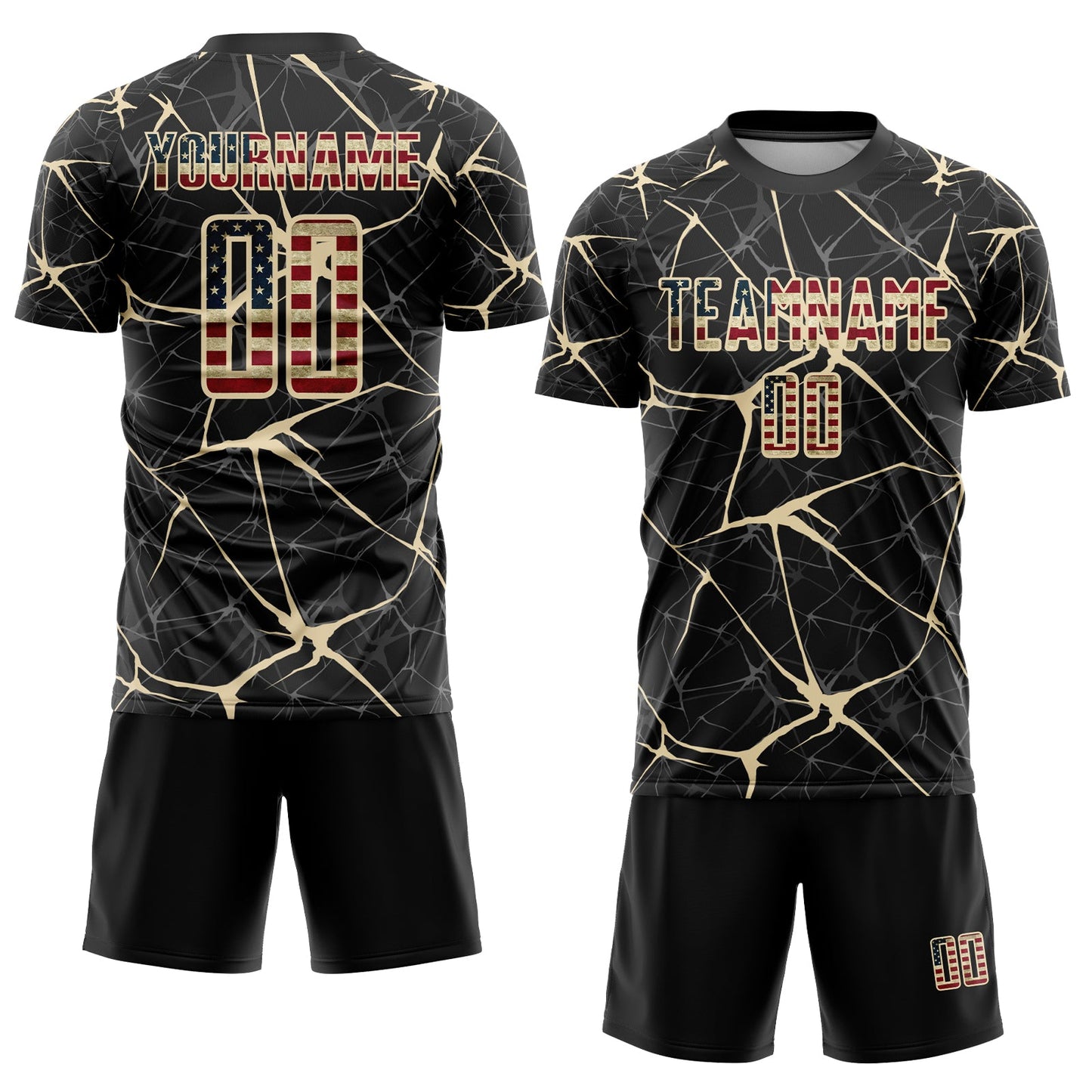 Custom Black Vintage USA Flag-City Cream Sublimation Soccer Uniform Jersey view 2