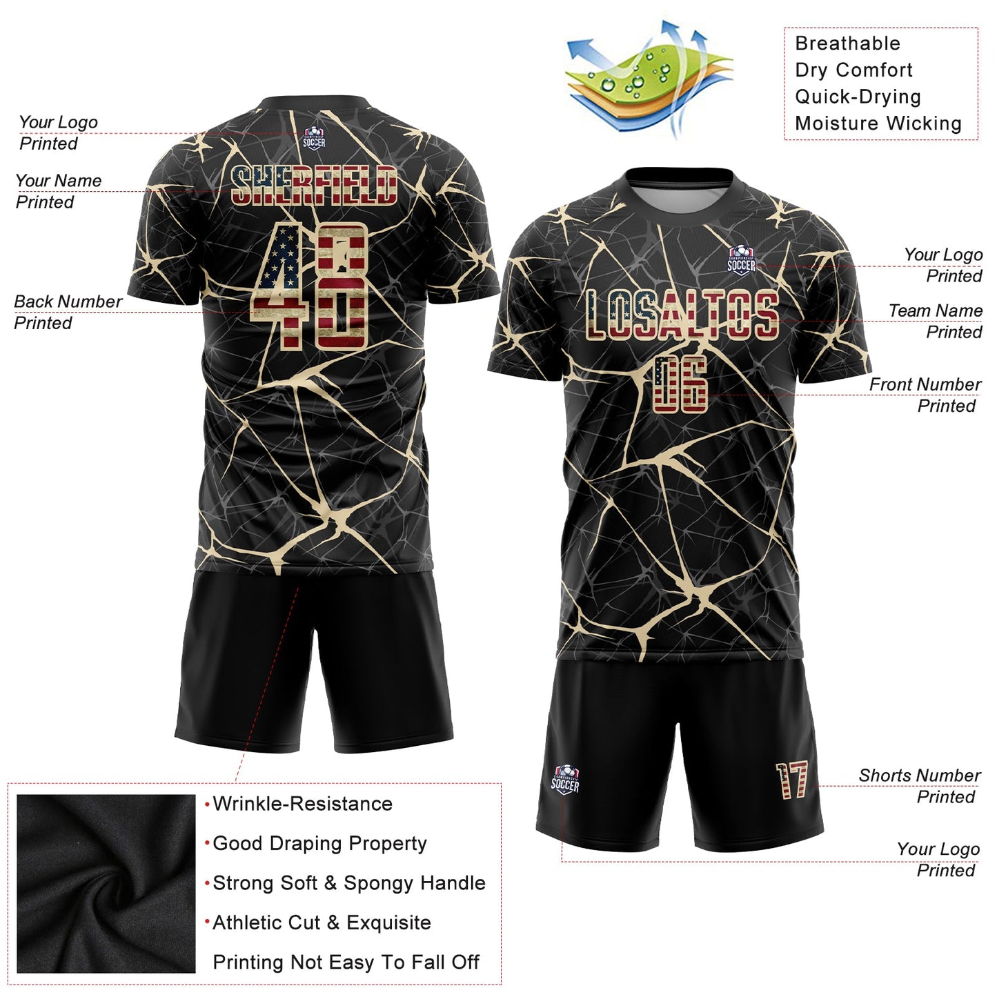 Custom Black Vintage USA Flag-City Cream Sublimation Soccer Uniform Jersey view 3