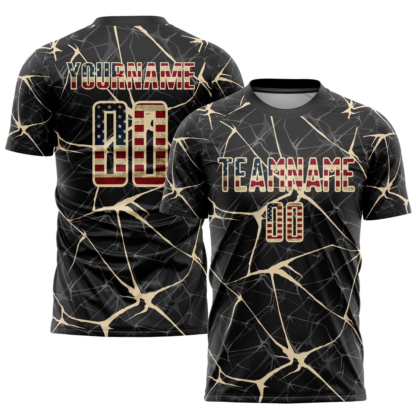 Custom Black Vintage USA Flag-City Cream Sublimation Soccer Uniform Jersey - Main View