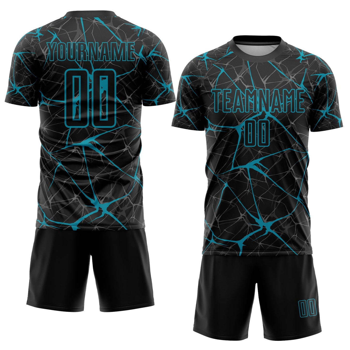 Custom Black Teal Sublimation Soccer Uniform Jersey view 2