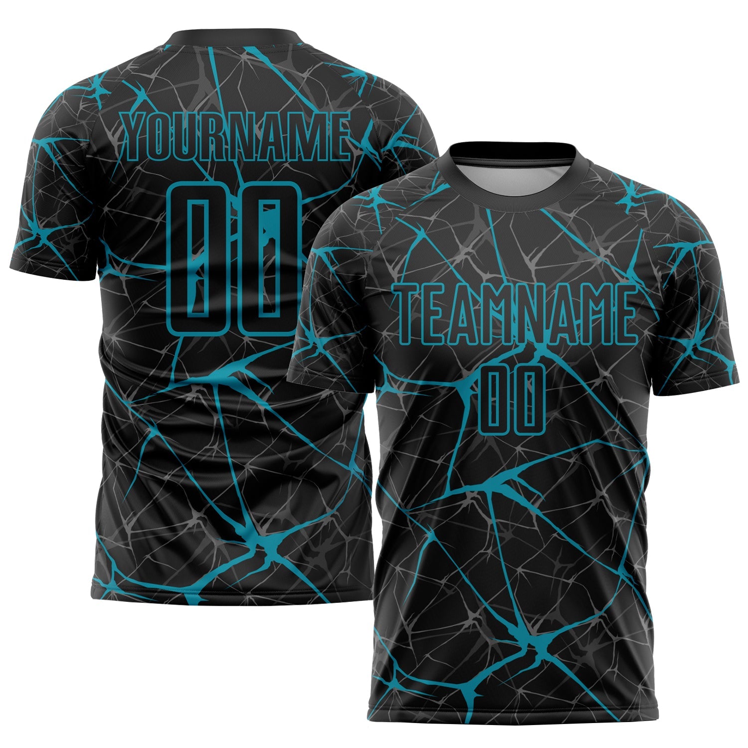 Custom Black Teal Sublimation Soccer Uniform Jersey - Main View