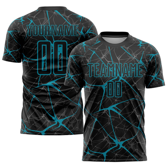 Custom Black Teal Sublimation Soccer Uniform Jersey - Main View