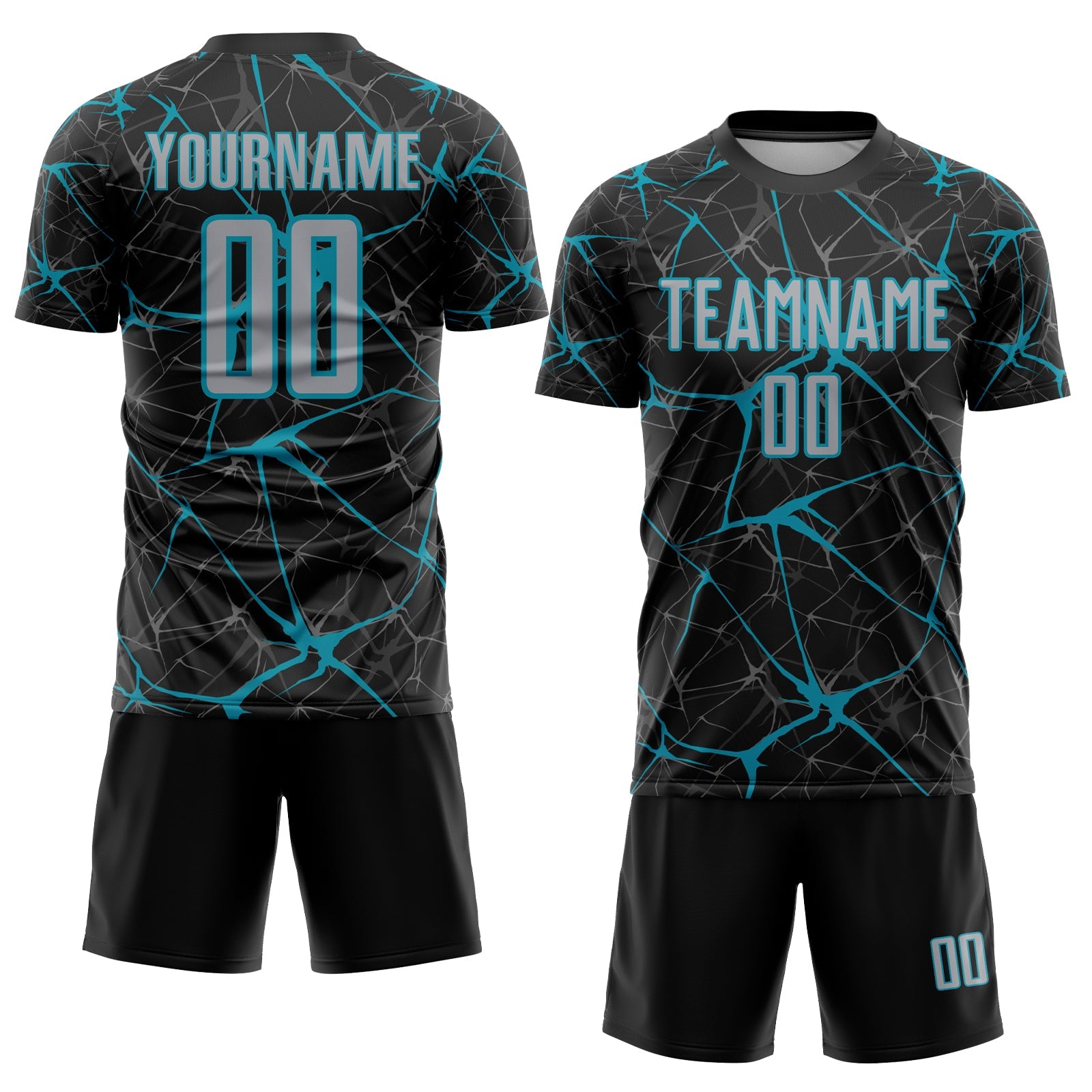 Custom Black Gray-Teal Sublimation Soccer Uniform Jersey view 2