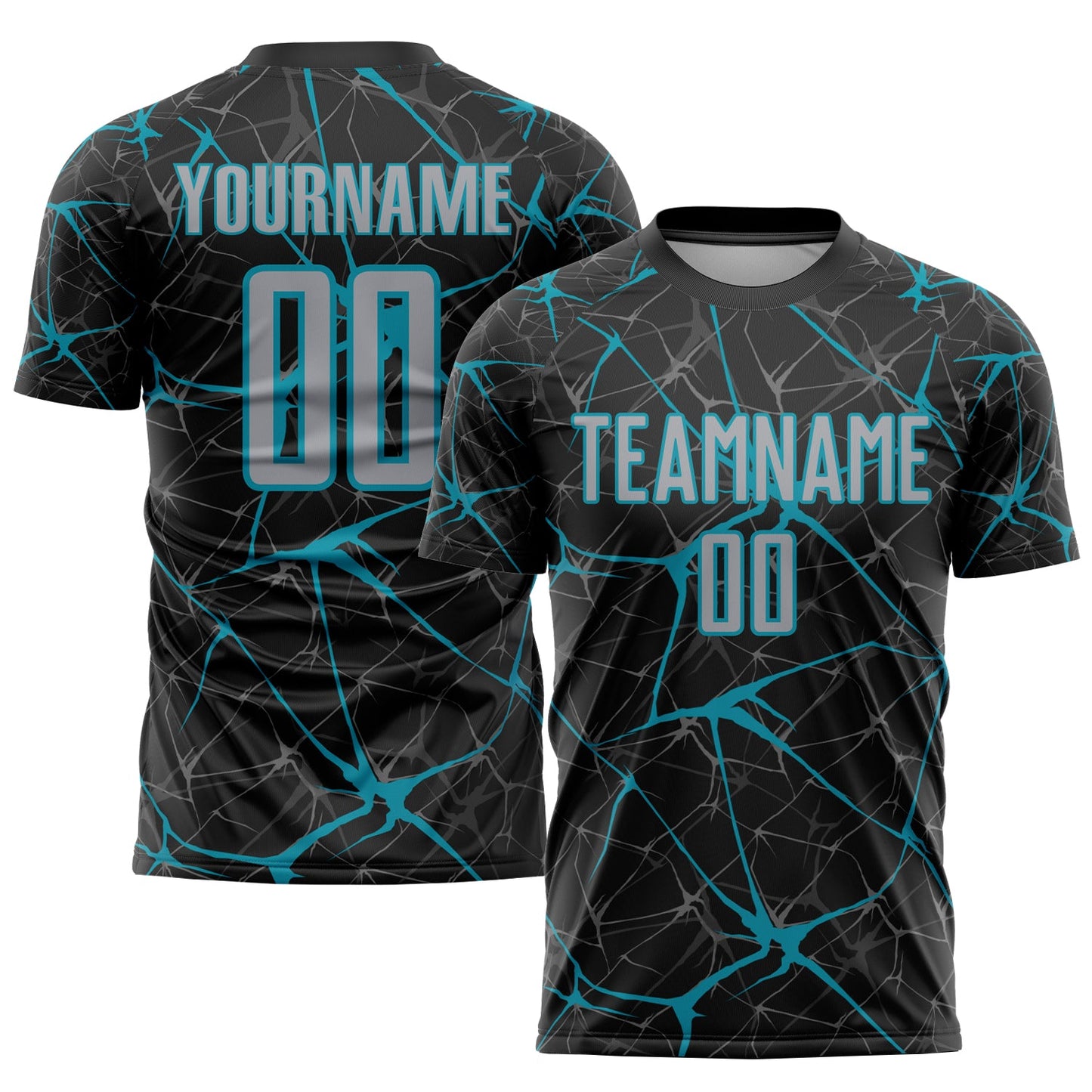 Custom Black Gray-Teal Sublimation Soccer Uniform Jersey - Main View
