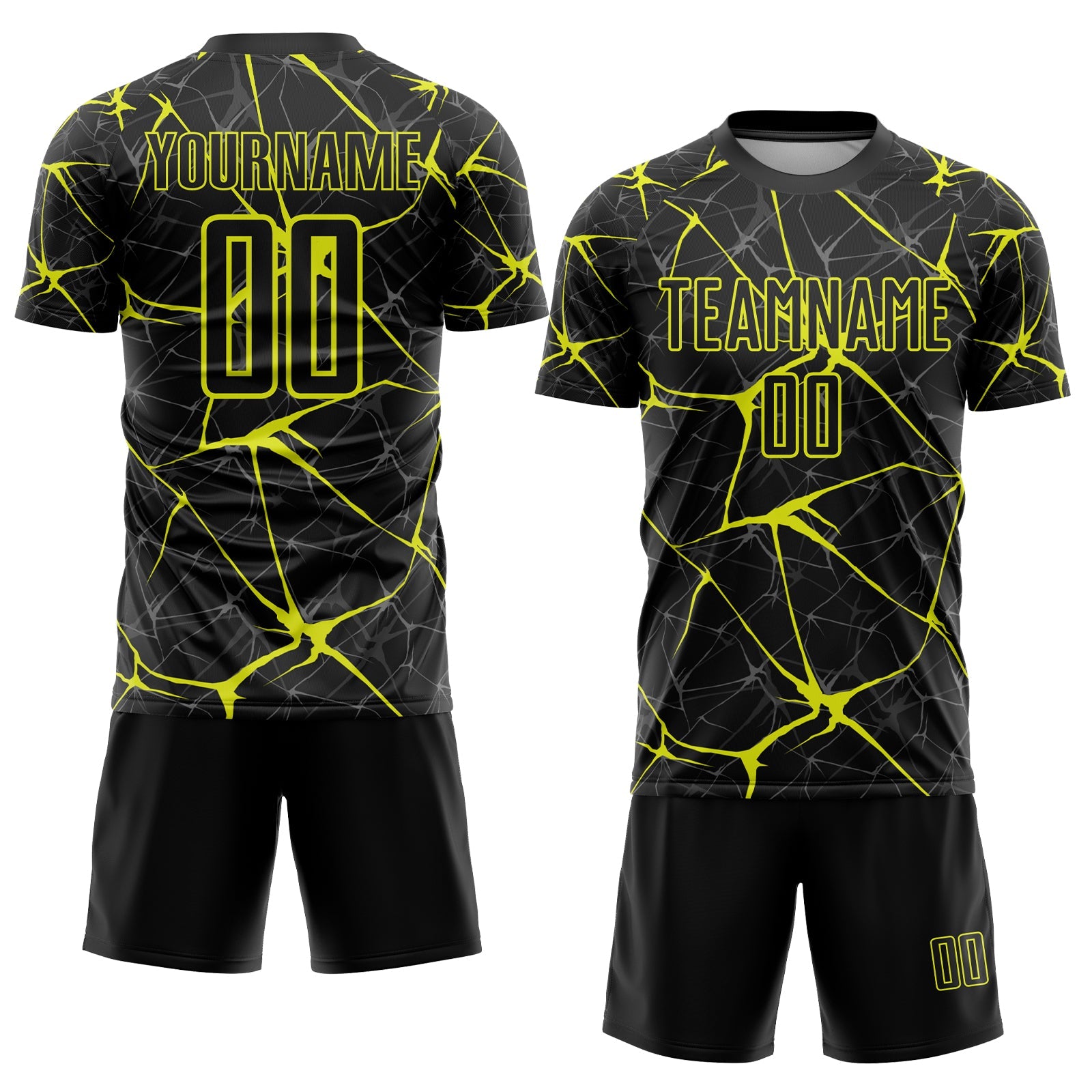 Custom Black Neon Yellow Sublimation Soccer Uniform Jersey view 2