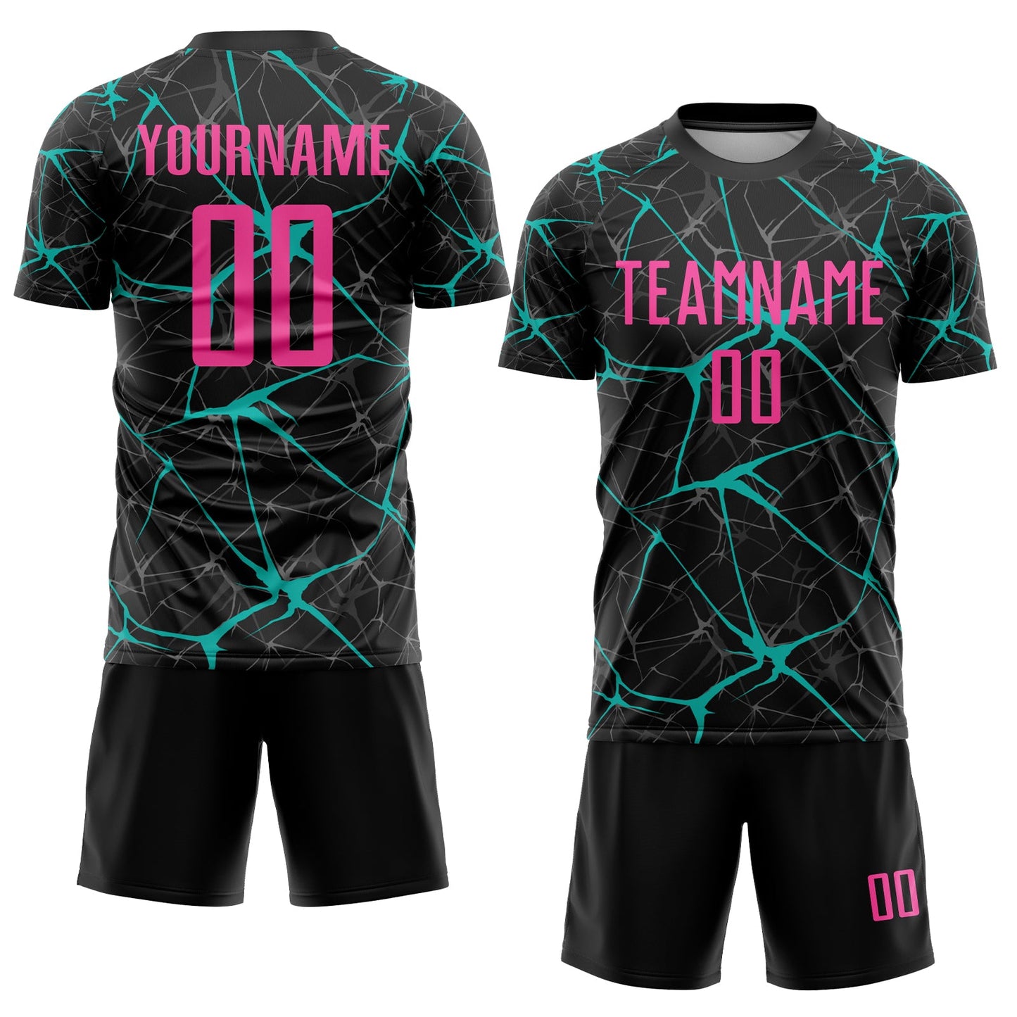 Custom Black Pink-Aqua Sublimation Soccer Uniform Jersey view 2