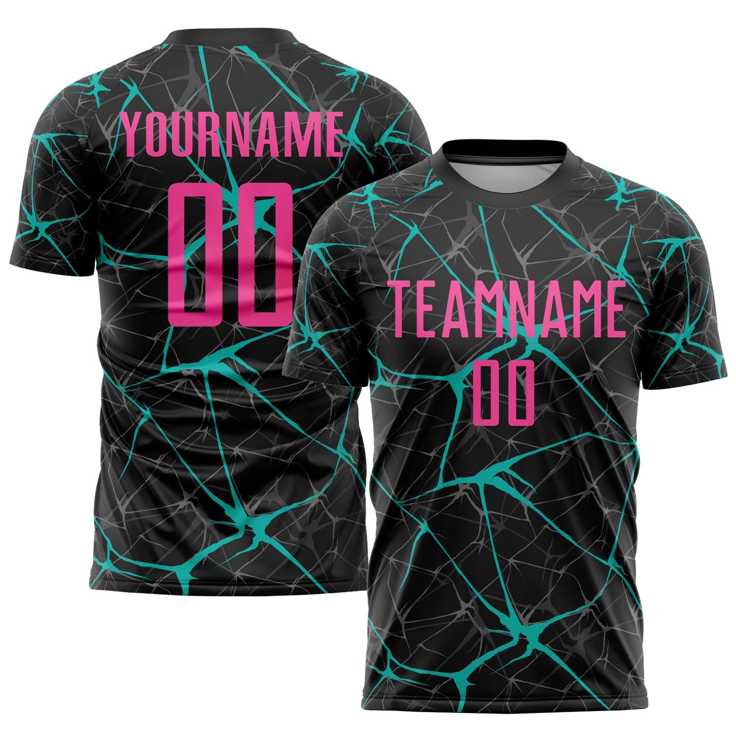 Custom Black Pink-Aqua Sublimation Soccer Uniform Jersey - Main View